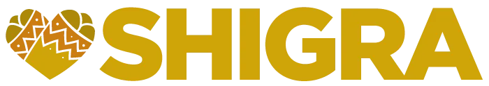 Logotipo de SHIGRA: corazón con textura de tejido andino y la palabra SHIGRA en dorado