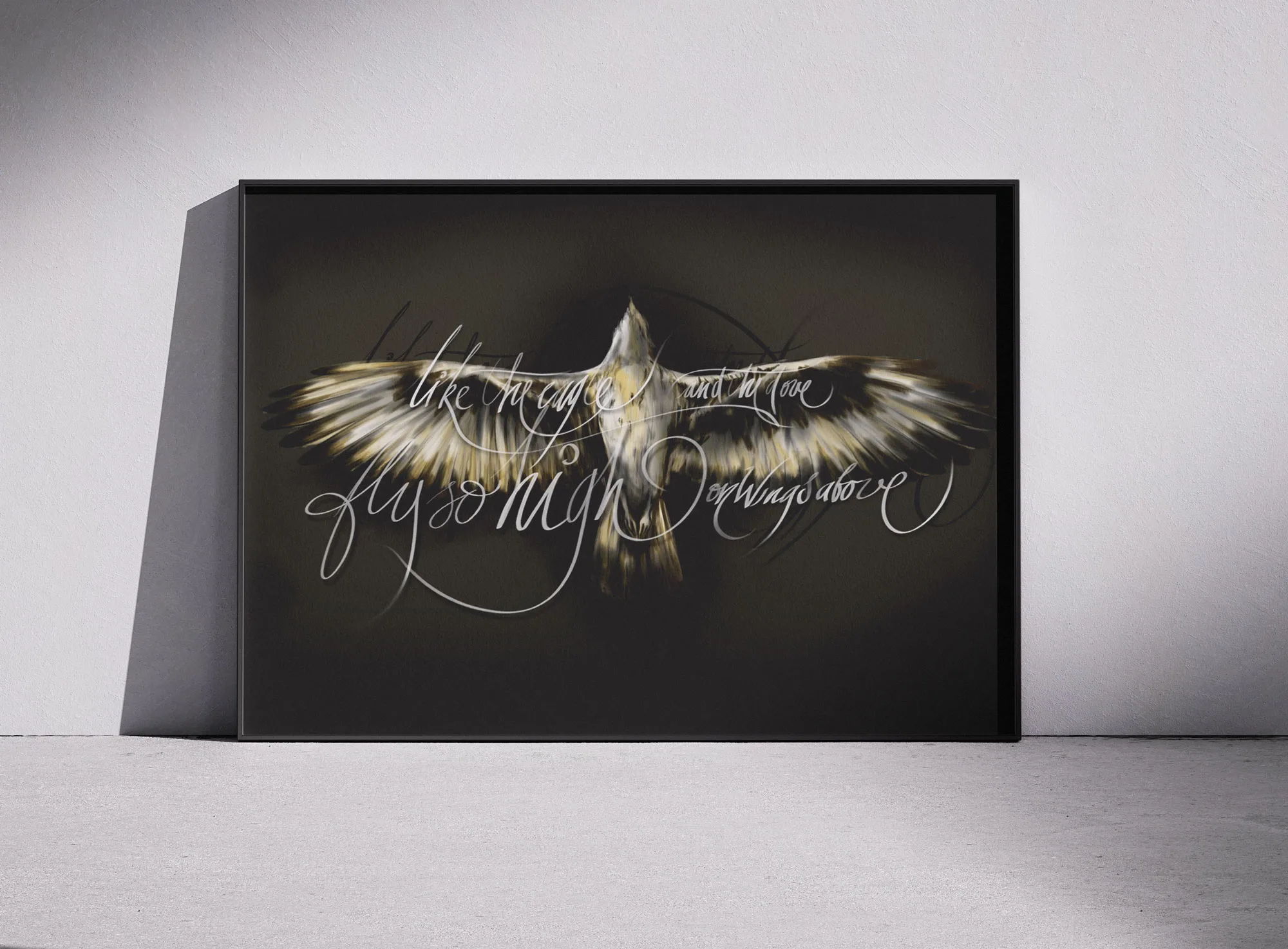 Cartel de lettering Like the Eagle con ilustración de ave en vuelo