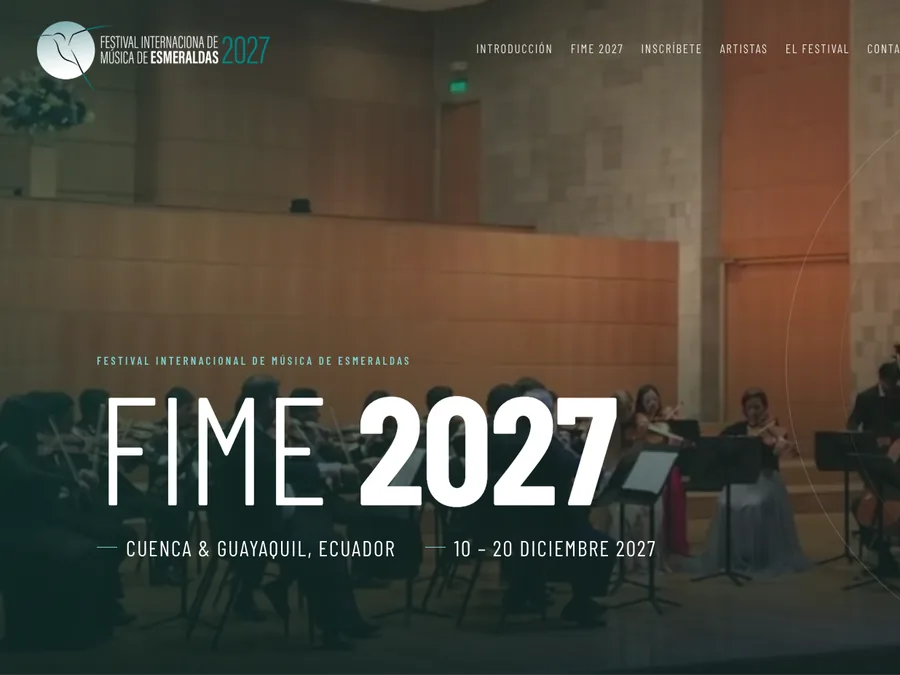 Captura de la portada del sitio web del Festival Internacional de Música de Esmeraldas, FIME 2027
