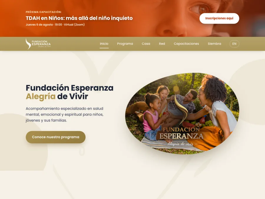 Captura de la portada del sitio web de Fundación Esperanza, organización sin fines de lucro