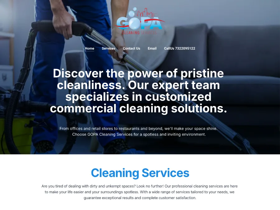 Captura de la portada del sitio web de GOPA Cleaning Services, empresa de limpieza