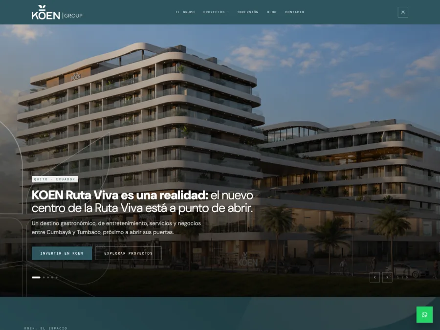Captura de la portada del sitio web de Koen Group, proyecto de diseño web en Quito