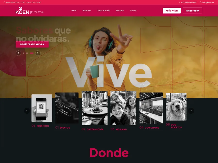 Captura de la portada del sitio web de Koen Ruta Viva, plaza de experiencias