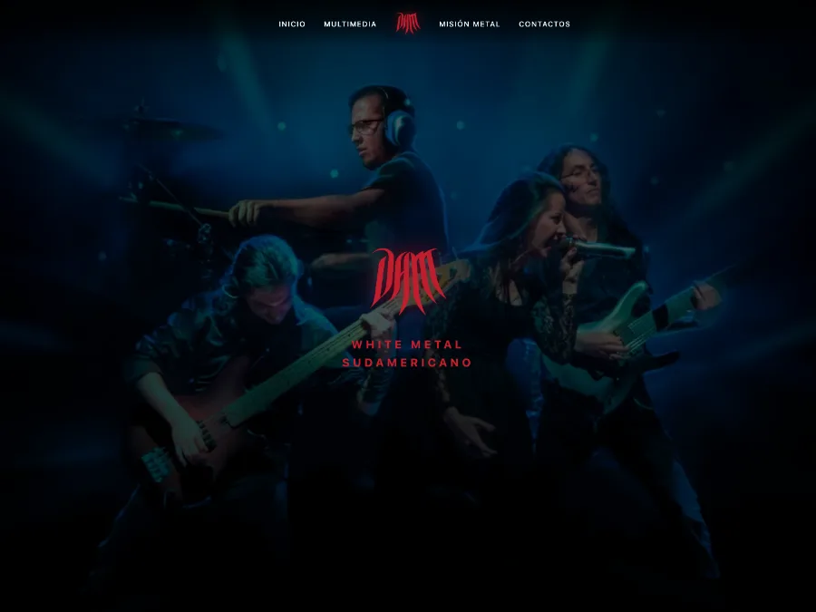 Captura de la portada del sitio web de DAM, banda de white metal sudamericano